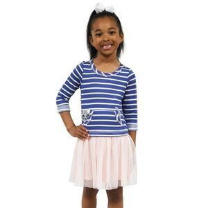 Zunie Girls' Long Sleeve Dropwaist‎ Tutu Dress Blue/White/Pink Size 4 NWT!